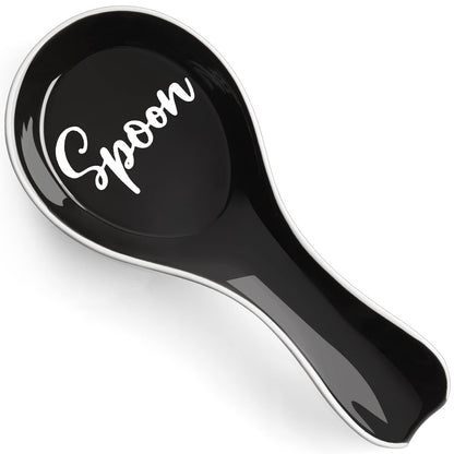 Ceramic Spoon Rest for Stove Top, DAYYET Large Spoon Holder, Spoon Rest for Kitchen Counter, Spatula Holder Utensil Rest for Ladles, Tong, Modern Rustic Kitchen Decor, Black
