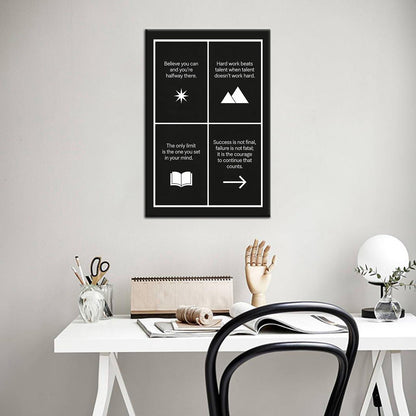 Motivational Wall Art Believe Hard Work Success Quote Inspirational Office Decor for Cubicle Small Framed Canvas Print 18x12 Inch Daily Positive Affirmations Artwork for Study Room