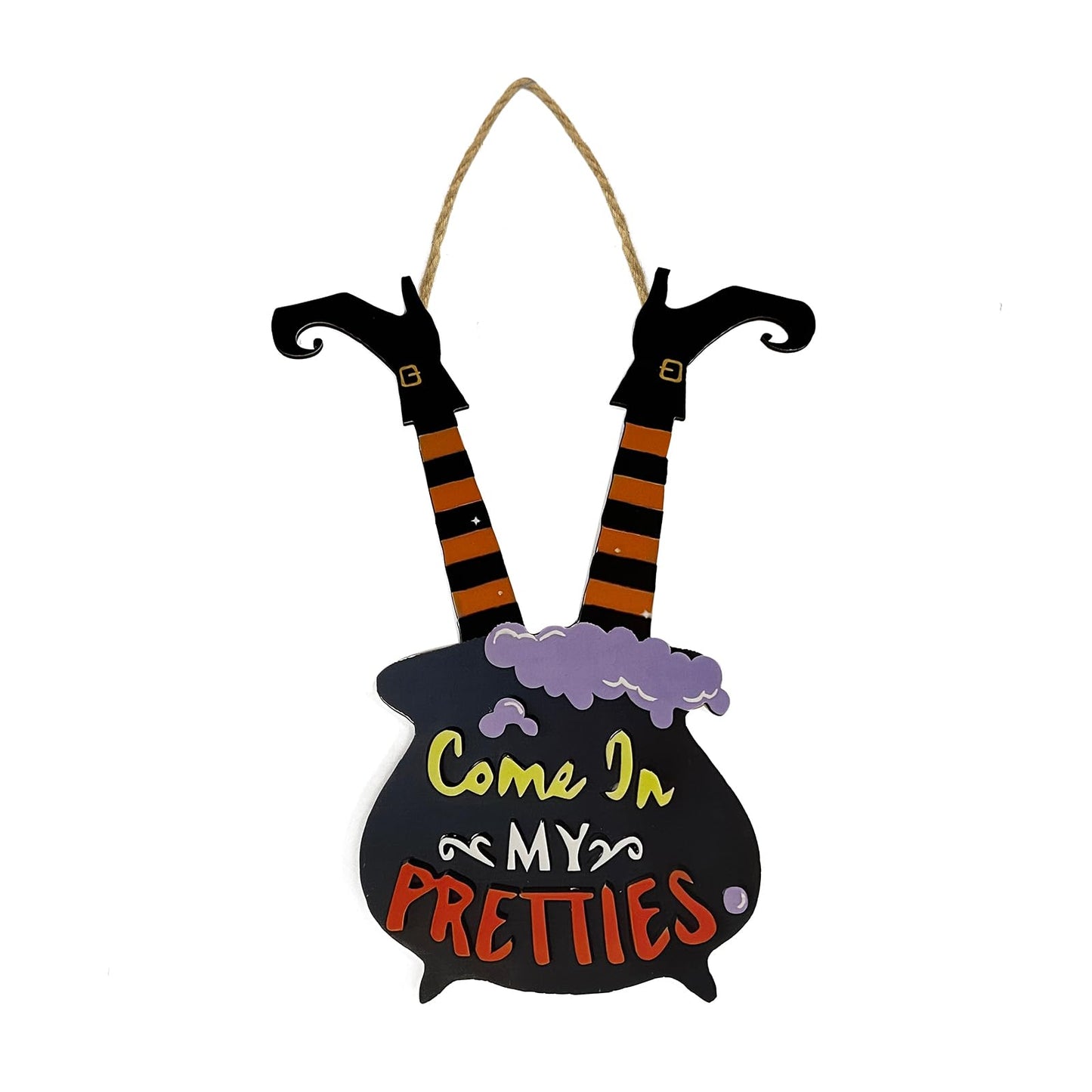 Witch Legs & Cauldron Wooden Sign Come In My Pretties Halloween Decor Hanging Wall Art for Front Door and Haunted House