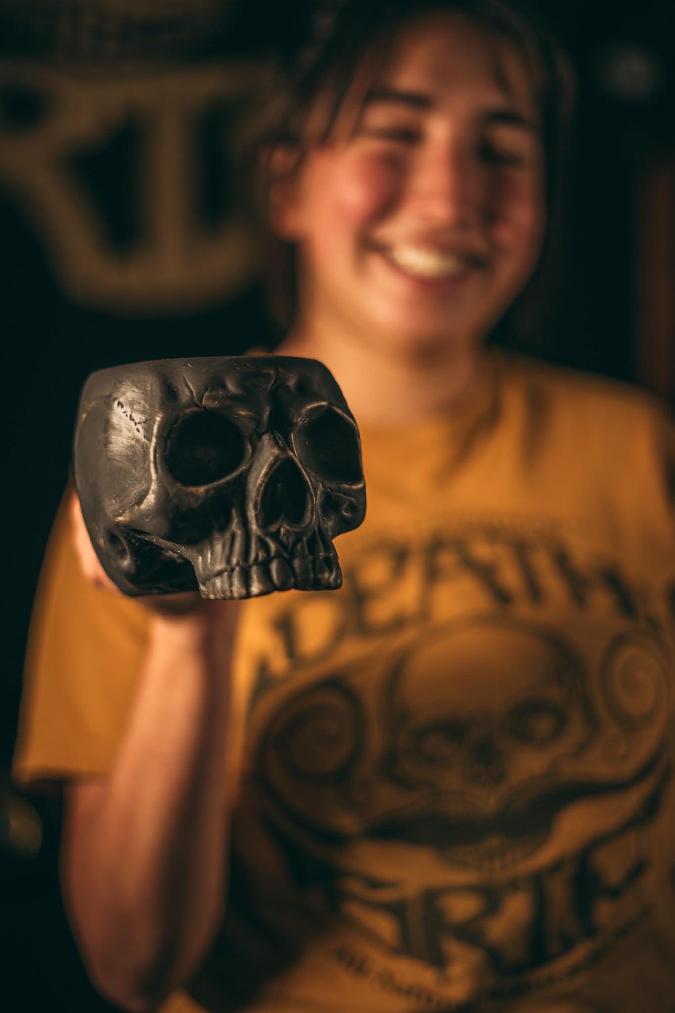 Skull Mug | Black Ceramic Coffee Cup (8 oz) | Gothic Halloween Mug for Tea, Espresso, Cocoa | Dishwasher & Microwave Safe | Unique Gift for Horror Fans, Goth Decor, Skeleton Lovers