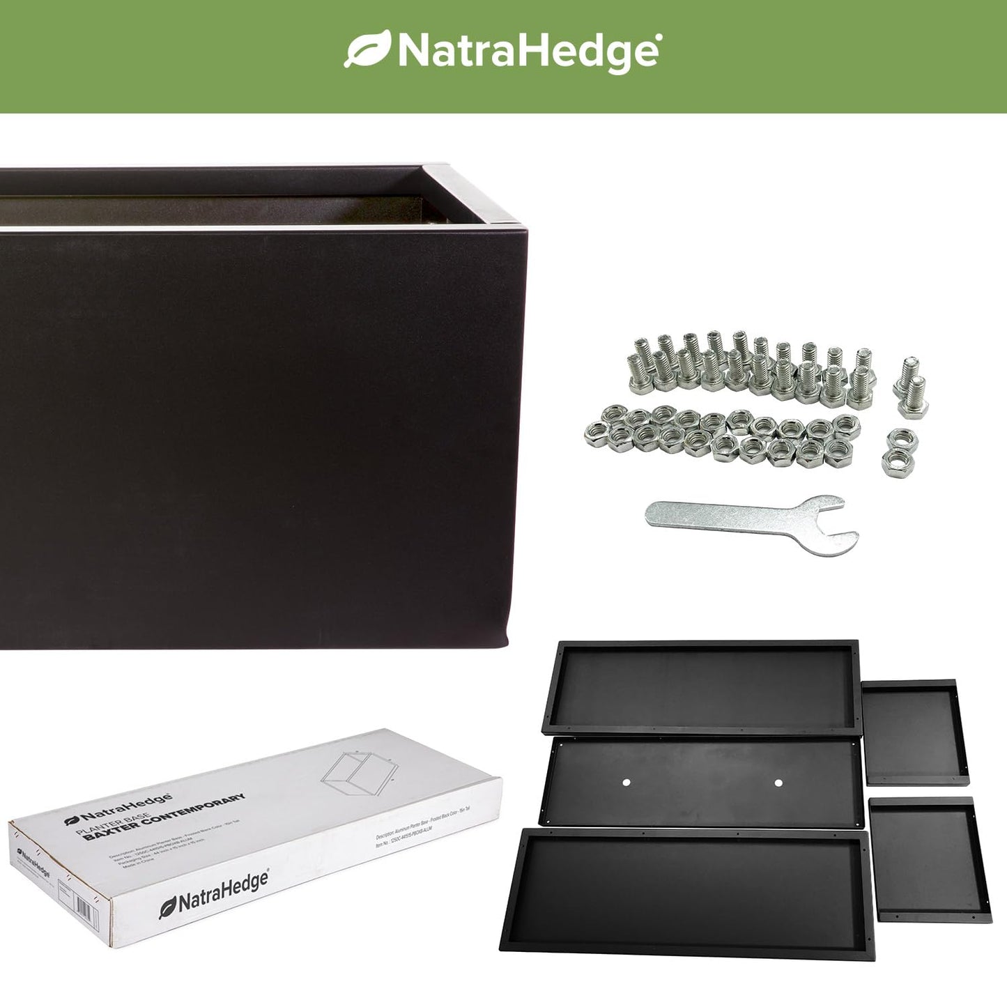 NatraHedge (44" Lx 15" W x 15" H (Black- Aluminum) Hampton Classic Wooden Planter Box Indoor and Outdoor Rectangular Garden Planter Use for Patio, Yard, Greenhouse, Vegatable, Flowers, and Herb