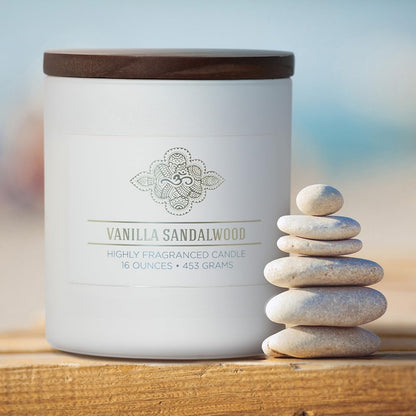 Carolina Vanilla Sandalwood Scented Candle, 16 oz Wellness Relaxing Aromatherapy Candle, 2 Wick White Jar Soy Blend Wax, Candles for Home, 60H Burn - Made in The USA