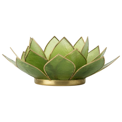 Om Gallery Gemstone Lotus Tealight Holder - Handcrafted Capiz Shell Design for Soft Glow, Elegant Home & Table Decor, Wedding Centerpieces, Votive Candle Styling, and Thoughtful Gifting - Peridot