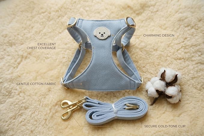 AetruffyPet 100% Cotton Dog Harness and Leash Set – Soft Breathable Vest for Small Dogs, Adjustable No-Choke Design, Lightweight Walking Set (XS/S/M) (Pink, XS)