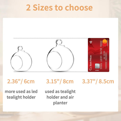 Nuptio 24 Pcs Hanging Glass Tealight Holder Globe 2.36" Diameter, Tea Light Candle Holders Wedding Christmas Halloween Home DIY Gifts, Garden Hanging Ornaments Outdoor Candle Holders