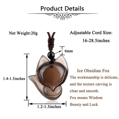 Jovivi Natural Ice Obsidian Fox Crystal Necklace Healing Stones Gemstone Necklaces Pendant Protection Amulet Charm