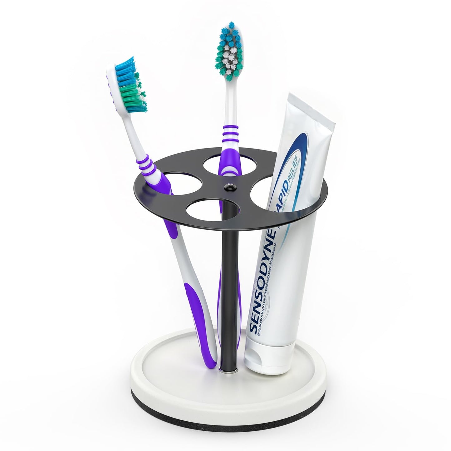 Luxspire Toothbrush Holder Stand 5 Slots, Stainless Steel Tooth Brush Holder with Diatomaceous Earth Base, Tooth Brush Holder for Bathroom, Home, Hotel Countertop Vanity, Matte Black