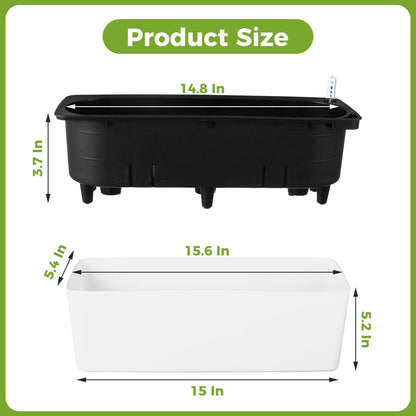 2 Pack Rectangular Planter 15.6 x 5.4 in Self Watering Planter Window Sill Planters Indoor Rectangle Plant Pot Self Watering Pots Plastic Plant pots with Drainage Holes Black Flower Pot