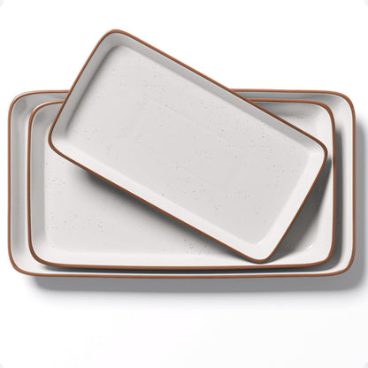 Ceramic Serving Platter Set of 3 - 16 / 14 / 12 Inches Oven Safe Serving Dishes for Entertaining - Platters and Trays - Porcelain Plates - Ceramic Grilling Platter - Rectangular Plates - Turkey Dishes