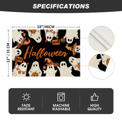 Artoid Mode Ghost Boo Halloween Placemats Set of 6, 12x18 Inch Seasonal Table Mats for Party Kitchen Dining Decoration