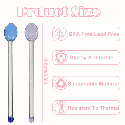 9 Pieces Glass Spoons, Clear Coffee Spoon, 5.8 Inches Stirring Rod Mixing Spoon Bar Swizzle Stick for Salt Sugar Tea Cocktail Milkshake Cold Drink Appetizers Desserts, 14.8*2cm/5.8*0.78inch