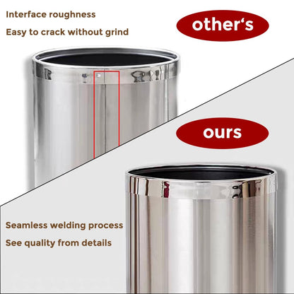 LEASYLIFE 2.6Gallon/10L，Stainless Steel Bathroom Trash Can,Chrome Trash Can,Silver Garbage Can for Office，Wastebasket for Hotel，Office，Store，Metal Trash bin Without lid (Silver)