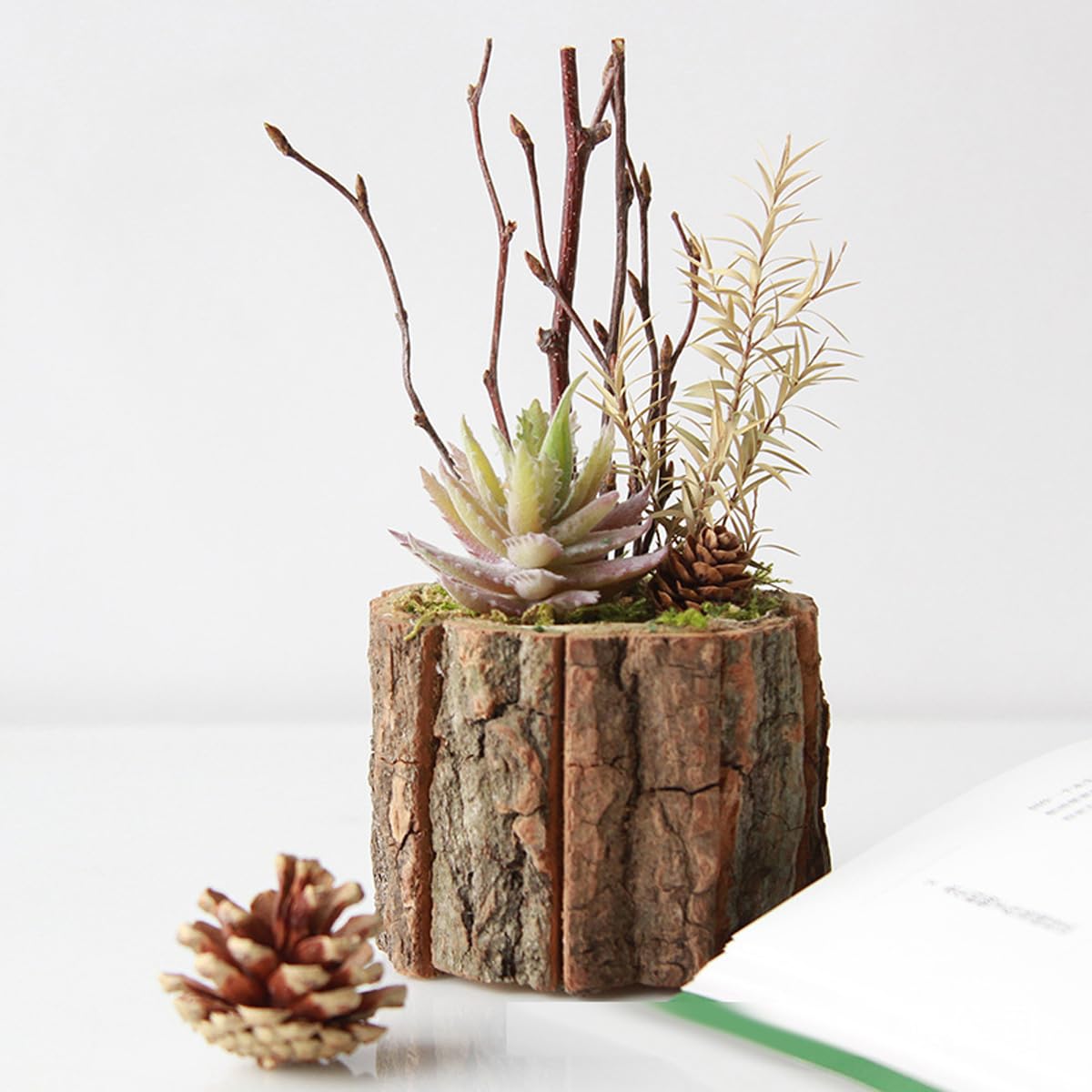 mollensiuer 2Pcs Wooden Bark Flower Buckets Bark Bucket Plant Vase Container Rustic Flower Arrangement Holder Succulent Pot Farmhouse Small Plant Pot for Outdoor Indoor Home Decorations, 2 Sizes