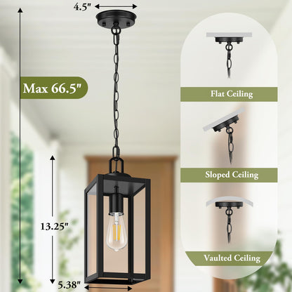 BesLowe Outdoor Pendant Light, 13·Black Metal Hanging Lantern, Adjustable Chain, Model D05088P