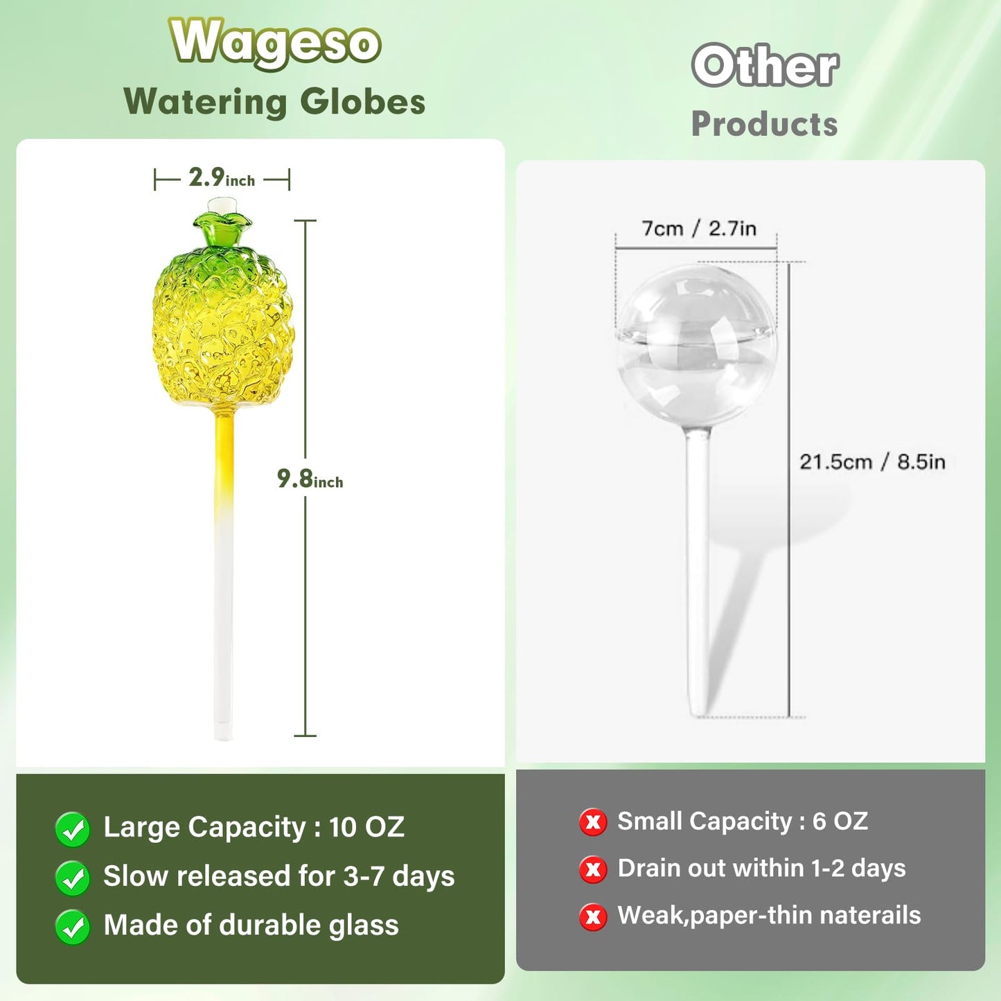 Plant Watering Globes,Self Watering Pots for Indoor Plants,Self Watering Planter Insert,Glass Plant Watering Devices,10 oz Slow Release Automatic Watering Spikes,Bonus Garden Shears