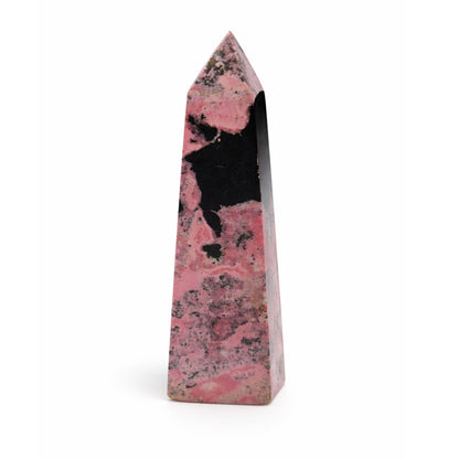 Natural Rhodonite Crystal Tower - Peruvian Real Crystals for Meditation, Reiki & Heart Chakra Healing. Pink Obelisk Decor Gift (5 to 6 oz)
