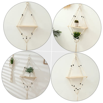 HANABASS 1Pc Nordic Style Cotton Rope Plant Holder Woven Hanging Rack for Flowerpots Indoor Wall Decor Bonsai Stand with Elegant Simple Design for Patio and Garden