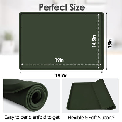TOHONFOO Silicone Coffee Mat with Lip, 19.7'' x 15'' Heavy Duty Bar Mat, Coffee Tray for Countertop Fit Under Machine Pot Espresso Machine, Grey