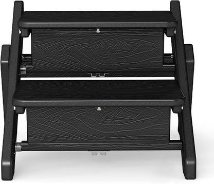 Dog Stairs and Steps, HDPE Plastic Wood Grain, 2-in-1 Foldable Pet Ramp for Small and Medium Dogs and Cats, for Bed Couch and Car, No Assembly Required, Supports Up to 150lbs, Black
