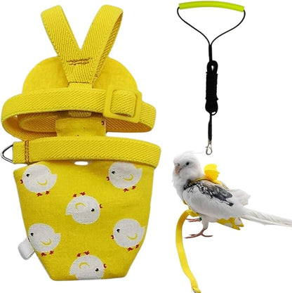 Adjustable Bird Diaper Harness Flight Suit Clothes with 80 Inch Flying Leash Rope for Parrots Conure Cockatiel (Yellow,Sulphur-Crested Cockatoo)