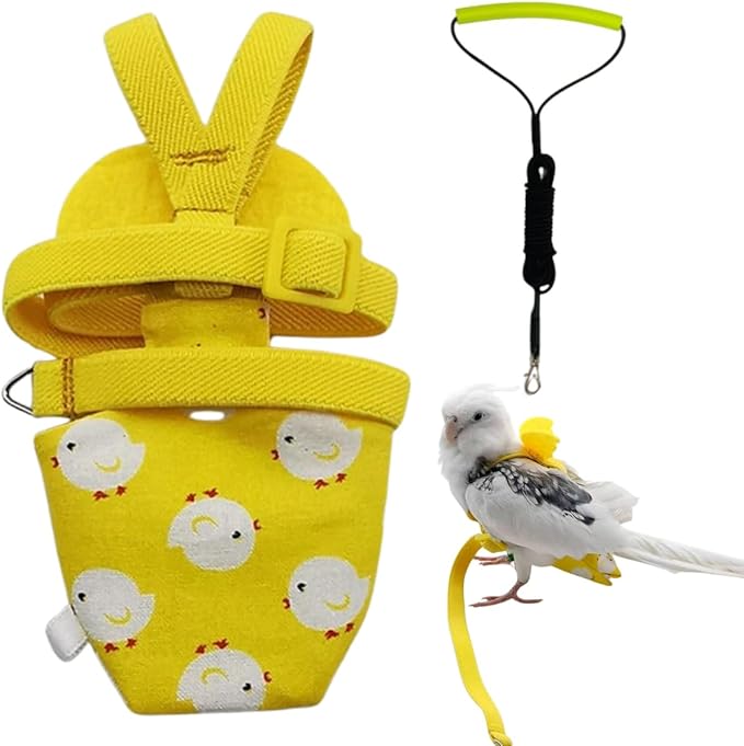 Adjustable Bird Diaper Harness Flight Suit Clothes with 80 Inch Flying Leash Rope for Parrots Conure Cockatiel (Yellow,2XL)
