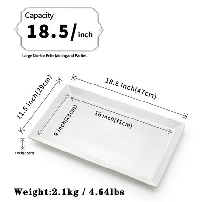MIECOO Large Serving Platter, 18.5" x 11.5" White Serving Tray, Rectangular Porcelain Plate for Party, Wedding, Birthday, Entertaining, Food, Appetizer, Fruit, Sushi, Dessert