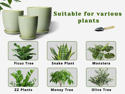 EPFamily Ceramic Pots for Plants - Modern Round 8 Inch Planter with Drainage Hole and Plant Saucer for Flower Indoor Outdoor, Home Decor, House Warming Gifts, Green
