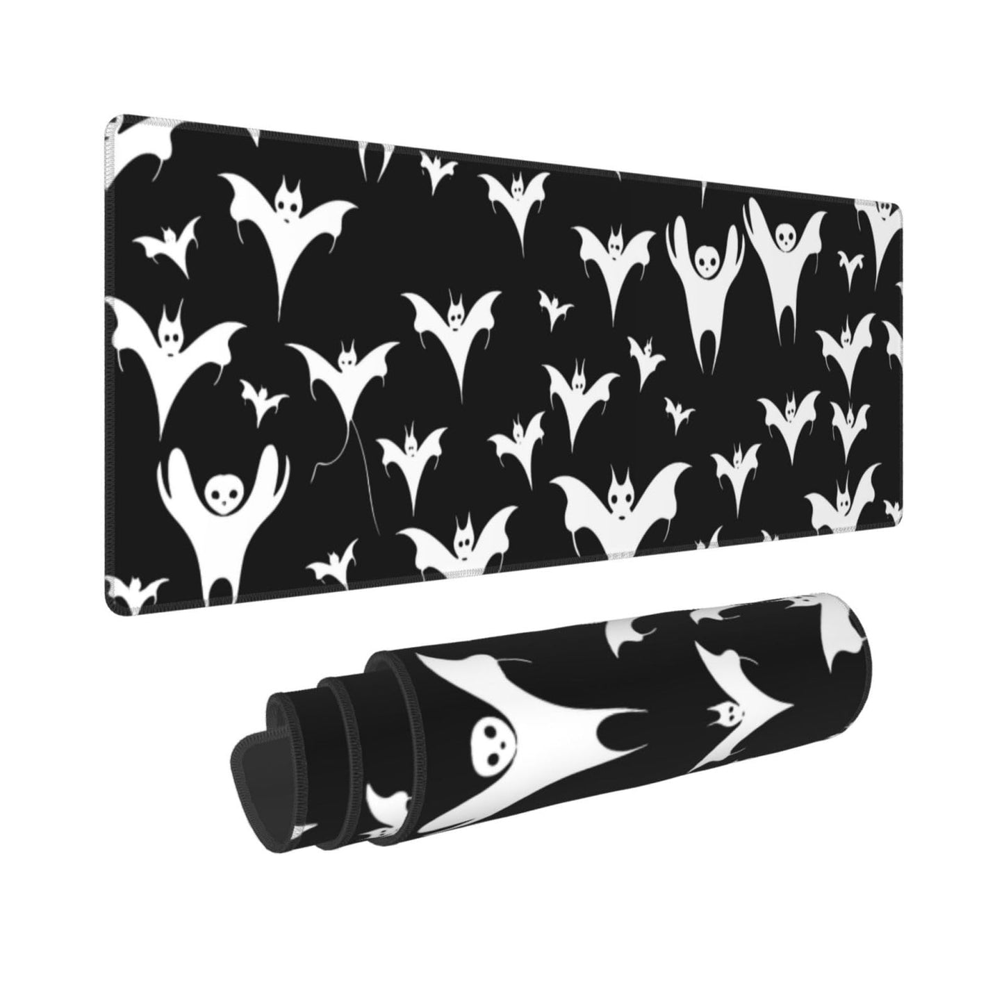 Halloween Goth Bats and Moon Gaming Mouse Pad, Large Non-Slip Rubber Base Mousepad XL 31.5x11.8in, Keyboard Mouse Mat, Desk Pad with Stitched Edges for Gamer Home&Office