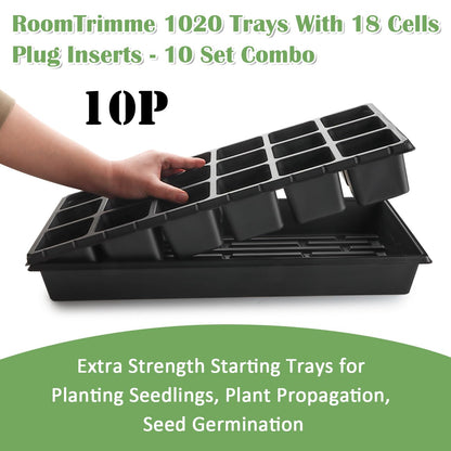 RooTrimmer 3 Inch Square Pots 2.9" Deep 18 Cell Seedling Trays with Water Collection Nursery 1020 Trays No Holes for Seeds Starting and Transplanting (20"x10",10 Sets)