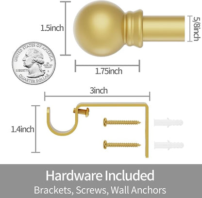 Thestoa Gold Curtain Rods for Windows 30-46 Inch, 5/8" Stainless Steel Small Curtain Rod for Bedroom, Living Room,Kitchen,Farmhouse