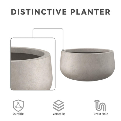 Kante 11.8" Dia Round Concrete Planter, Cement Plant Pots with Drainage Hole and Rubber Plug for Outdoor Indoor Garden Home, Modern Curvaceous Design, Weathered Concrete