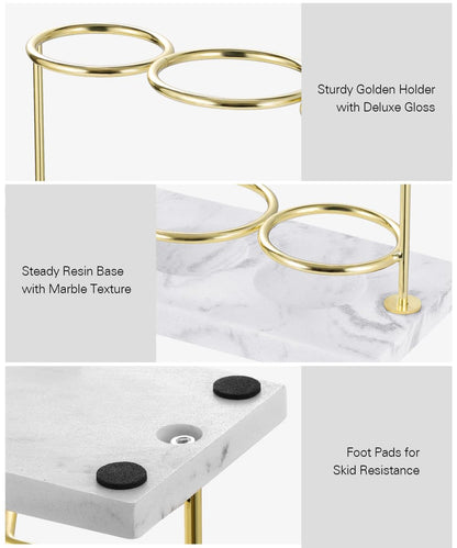 Emibele Electric Toothbrush Holder, 3 Slots 2-Layer Resin Electric Toothbrush Holder Bathroom Toothpaste Razor Storage Non-slip Organizer for Bathroom Toothbrush Toothpaste Cleanser, Gold Marble White
