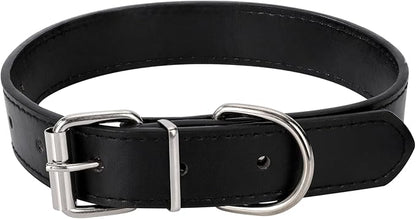 Black Soft Leather Dog Collar for Small,Medium, Large Dog, Comfortable and Adjustable (Wide: 0.95'' for Dog's Neck: 13''~18'', Black, L)