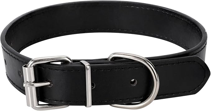 Black Soft Leather Dog Collar for Small,Medium, Large Dog, Comfortable and Adjustable (Wide: 0.55'' for Dog's Neck: 9''~12'', Black, S)