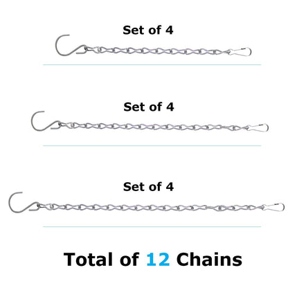 Blue Donuts Hanging Chain for Bird Feeder, Hanging Planter, Multipurpose Chain Extension, Chrome, Pack of 12 – Four 12 Inch, Four 24 Inch, Four 36 Inch – Total of 288 Inches, Metal