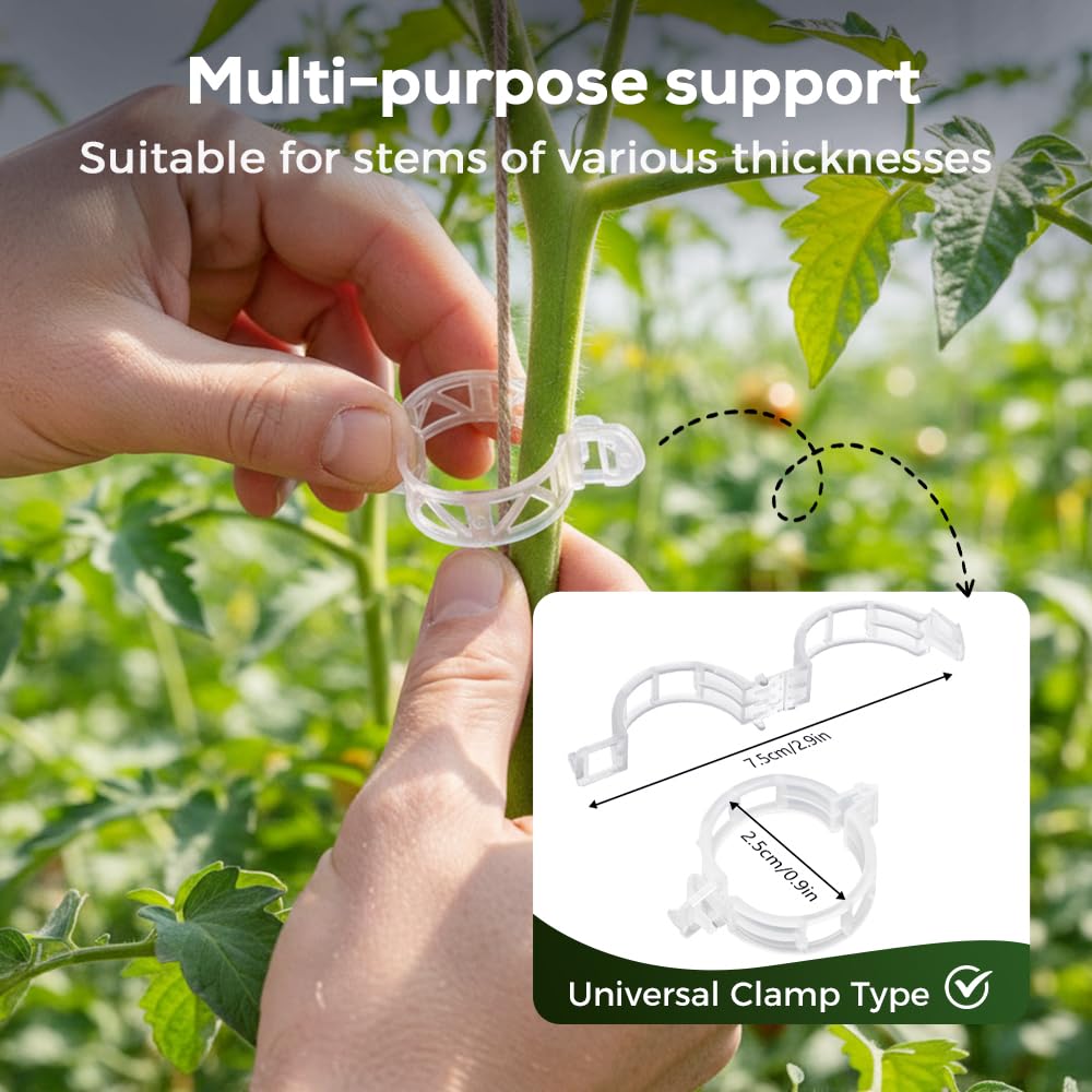Juvhot 300Pcs Tomato Clips, 2026 New Plant Clips for Climbing Plants, Plant Support Clips, Grape Vine Tomato Vine Vegetables Plants Garden Support Clips to Grow Upright (100)