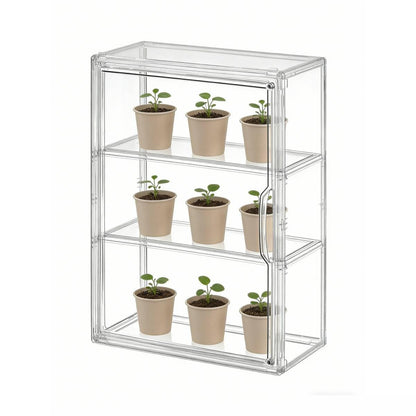 Mini Greenhouse for Indoor, Clear Stackable Green House with Magnetic Waterproof Door for Small Plants, 14”x10.5”x5.5”