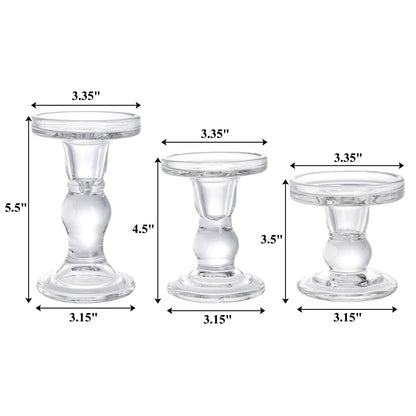 Okllen Set of 6 Glass Candle Holders, Clear Pillar Taper Candlestick Crystal Tealight Candle Holder Stand for Dinner Table, Wedding Centerpieces, Living Room, Home Decor