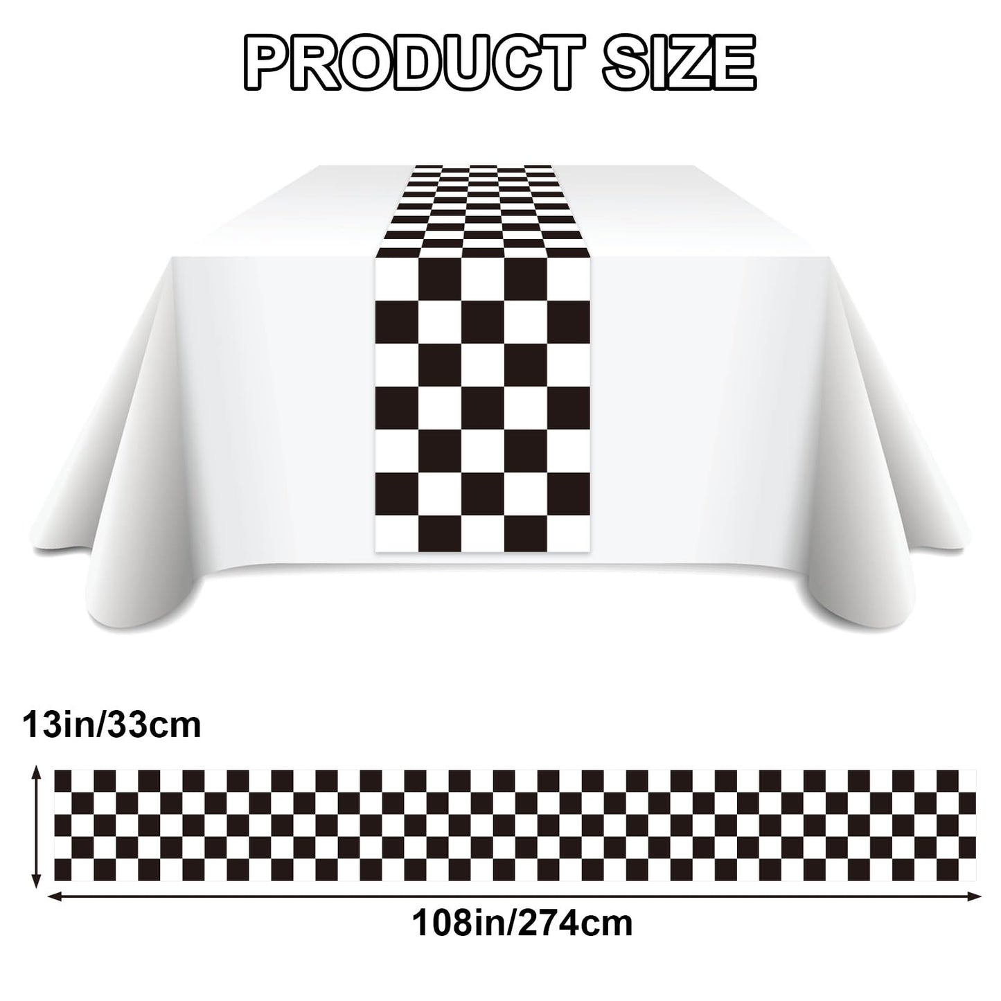 CHRORINE 2 Pcs Black and White Checkered Table Runners for Racing Cars Theme Birthday Party Boy Men Birthday Anniversary Decorations, Truck Theme Fast One Two Fast Decorations 13x108 Inches