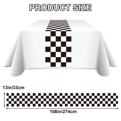 CHRORINE 2 Pcs Black and White Checkered Table Runners for Racing Cars Theme Birthday Party Boy Men Birthday Anniversary Decorations, Truck Theme Fast One Two Fast Decorations 13x108 Inches