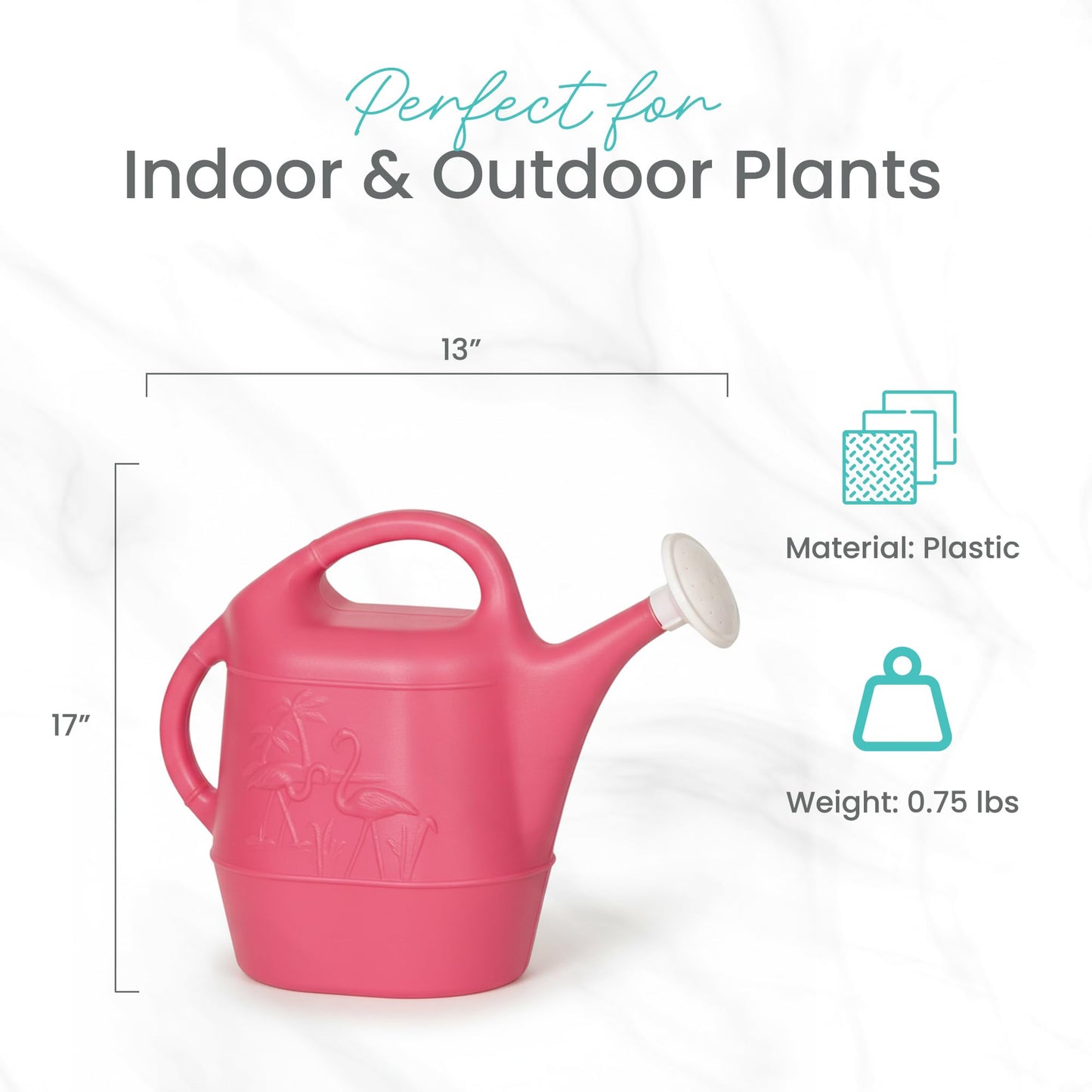 Union Products Watering Can, Flamingo 2 Gallon Plastic Gardening Water Jug with 2 Handles for Garden, Indoor Plants, and Outdoor Flower Pots, Pink