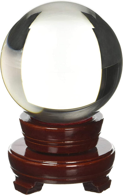 Amlong Crystal Meditation Divnation Sphere Feng Shui Crystal Ball, Lensball, Decorative Ball with Wooden Stand and Gift Box, Clear, 4.2 inch (110mm) Diameter