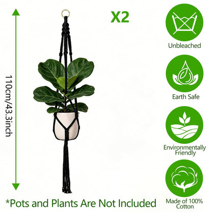 Jaxbo Macrame Plant Hangers 2 Pack Indoor Outdoor Hanging Planter Basket Handmade Rope Hanging Plant Holder for Indoor Outdoor Boho Home Decor 41 Inch, Black