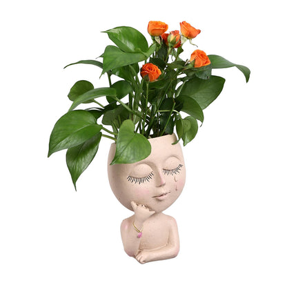 HaloVerde Artistic Face Flower Pot with Drainage System for Indoor and Cacti, a 16cm Resin Head Planter Pot Allowing for DIY Customization for Home Decor