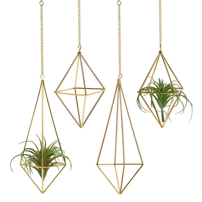 libproqia Air Plants Holders Hanging Airplants Hangers Himmeli Metal Wire 4Pcs Geometric Display Airfens Planter Frame 2 Sizes Tillandsia Holder with Chain and Hooks Decor for Home Office