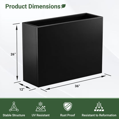Toriexon 36" Metal Planter Box, Large Rectangular Window Box with Drainage Holes & Rust-Proof Coating, Modern Outdoor/Indoor Flower Box for Balcony, Patio & Herbs, Black