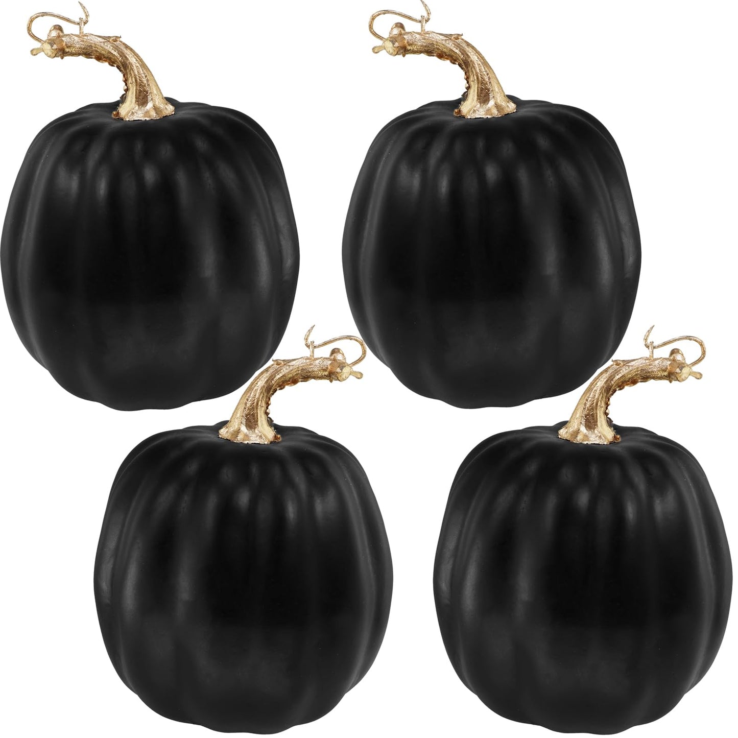 Winlyn 4 Pcs Black Artificial Pumpkins Halloween Pumpkins Faux Decorative Foam Pumpkins 6.7" Tall for Fall Autumn Home Halloween Party Thanksgiving Holiday Tabletop Centerpiece Mantel Shelf Décor
