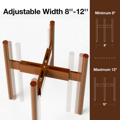 MUDEELA Plant Stand for Indoor Plants: Adjustable Width Fits 8–12 Inch Pots - Mid Century Modern Bamboo Plant Stand - 14.5 Inch Single Tier Small Floor Plant Holder, Dark Brown, 1 Pack (Without Pot)