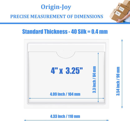 Origin-Joy 60 PCS Self Adhesive Index Card Pockets with Top Open, Clear Plastic Label Holder for Cards of Note, Library and Business, Adhesive Label Pockets & Card Holder (4 x 3.25 inch)