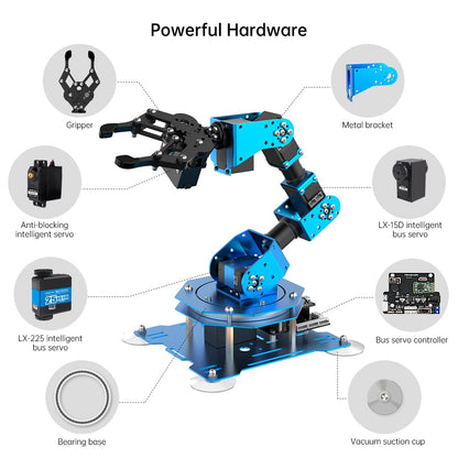 LewanSoul Robotic Arm for Arduino Coding Programming 6DOF STEM Educational Building Robot Arm Kits, 6 AXIS Full Metal Robotic Arm Wireless Controller/PC/App/Mouse Control (Assembled)